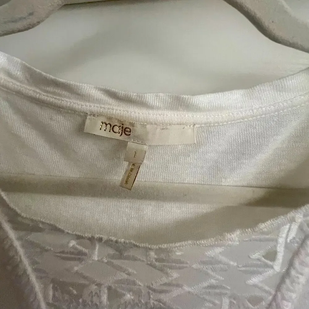 MAJE white t shirt dress-small- Roxitane Embriodered dress- waist tie NWOT